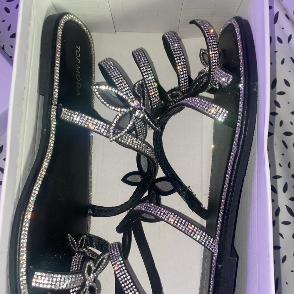 TOP Moda Black Sparkling Sandals
